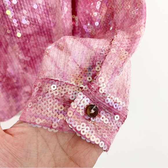 BOGO! Anthroppologie Pilcro Sequined Button Front Blouse Pink XS Petite - Picture 9 of 12